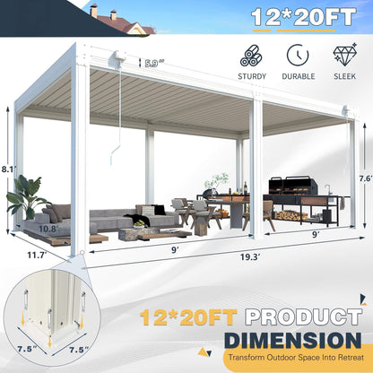 Louvered Aluminum Pergola with Adjustable Roof and Pull-Down Screens
