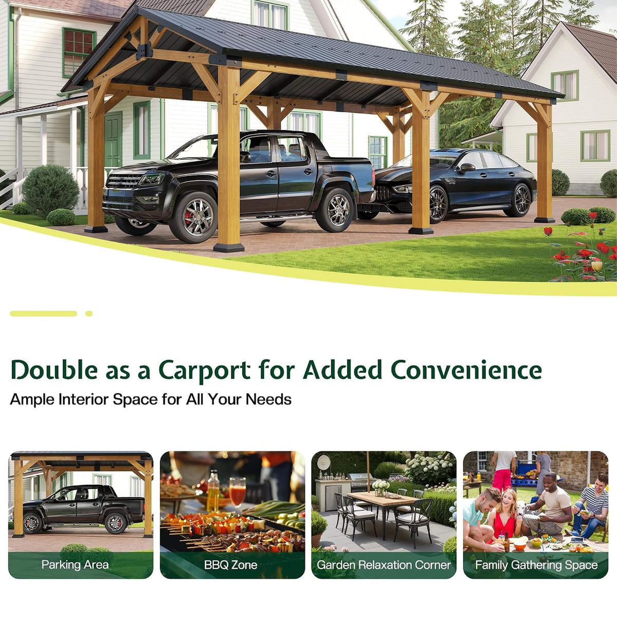12' x 24' Cedar Wood Hardtop Gazebo with Galvanized Steel Roof & Drainage System
