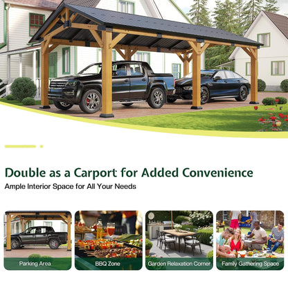 12' x 24' Cedar Wood Hardtop Gazebo with Galvanized Steel Roof & Drainage System