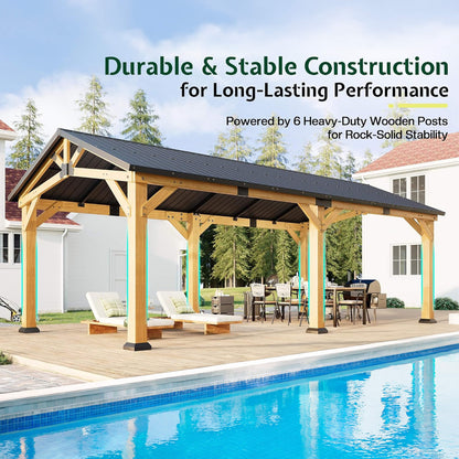 12' x 24' Cedar Wood Hardtop Gazebo with Galvanized Steel Roof & Drainage System