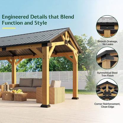 12' x 24' Cedar Wood Hardtop Gazebo with Galvanized Steel Roof & Drainage System