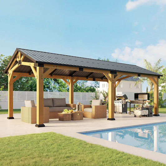 12' x 24' Cedar Wood Hardtop Gazebo with Galvanized Steel Roof & Drainage System