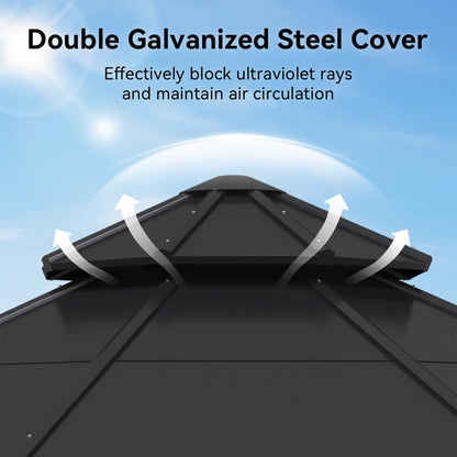 13x13 Ft Cedar Wood Octagonal Hardtop Gazebo with Galvanized Steel Double Roof