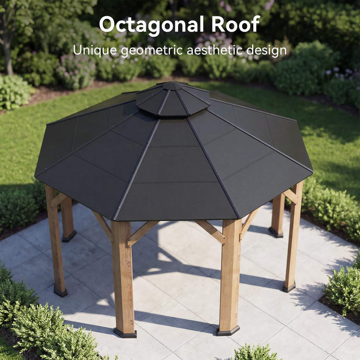 13x13 Ft Cedar Wood Octagonal Hardtop Gazebo with Galvanized Steel Double Roof