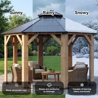13x13 Ft Cedar Wood Octagonal Hardtop Gazebo with Galvanized Steel Double Roof
