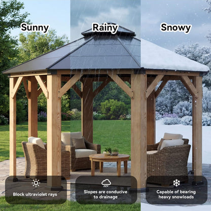 13x13 Ft All-Weather Octagonal Cedar Wood Gazebo with Double Hardtop Roof