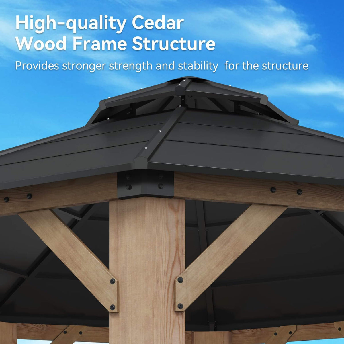 13x13 Ft All-Weather Octagonal Cedar Wood Gazebo with Double Hardtop Roof