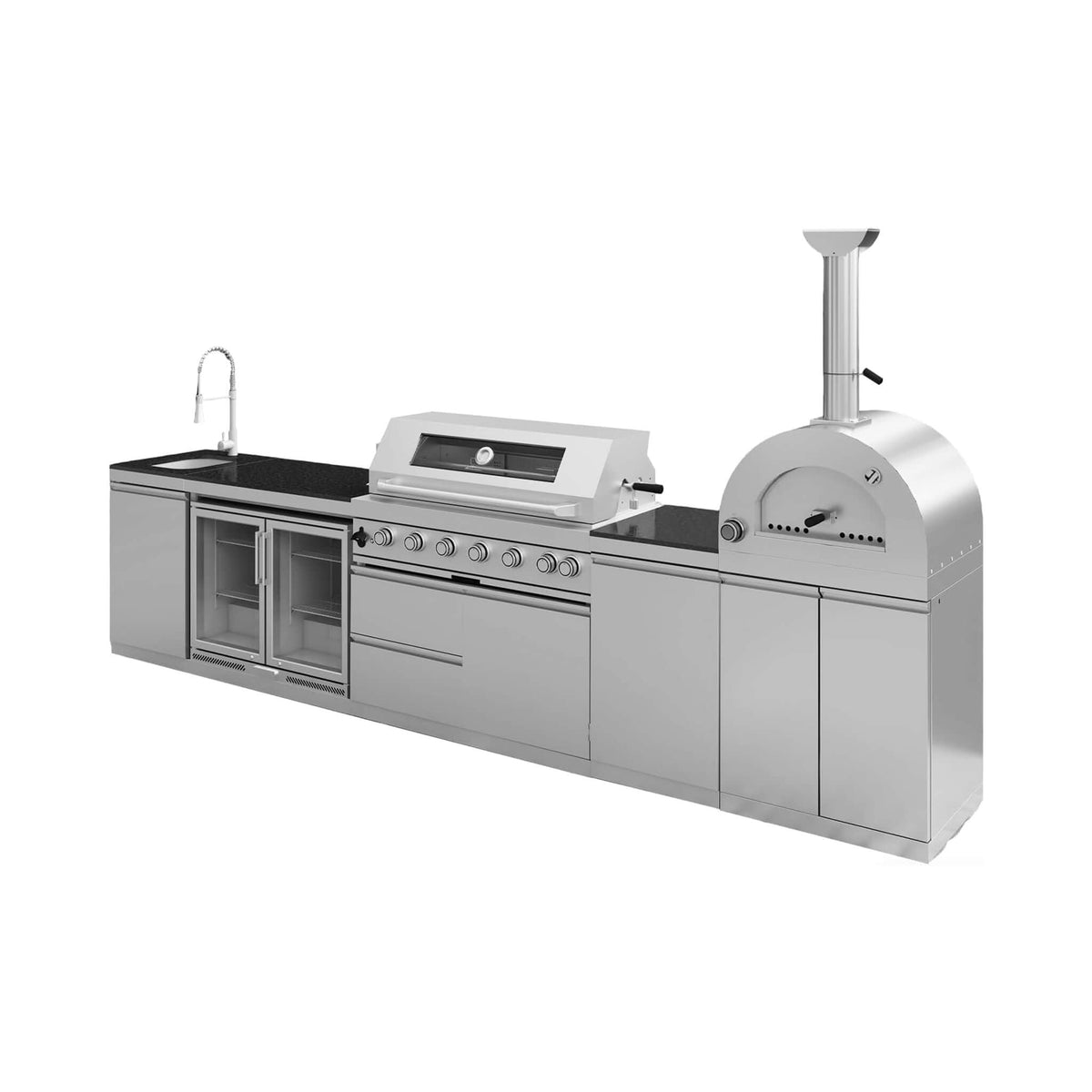 147-inch 6-Burner Outdoor Kitchen Island with Pizza Oven, Rotisserie & Refrigerator