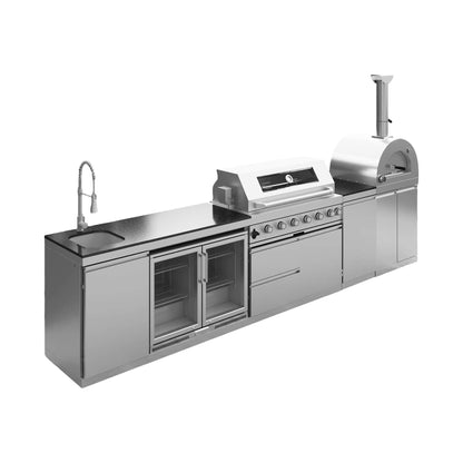 147-inch 6-Burner Outdoor Kitchen Island with Pizza Oven, Rotisserie & Refrigerator