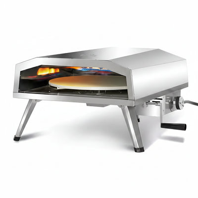16" Stainless Steel Outdoor Propane Pizza Oven with 360° Rotating Pizza Stone – 19,100 BTU