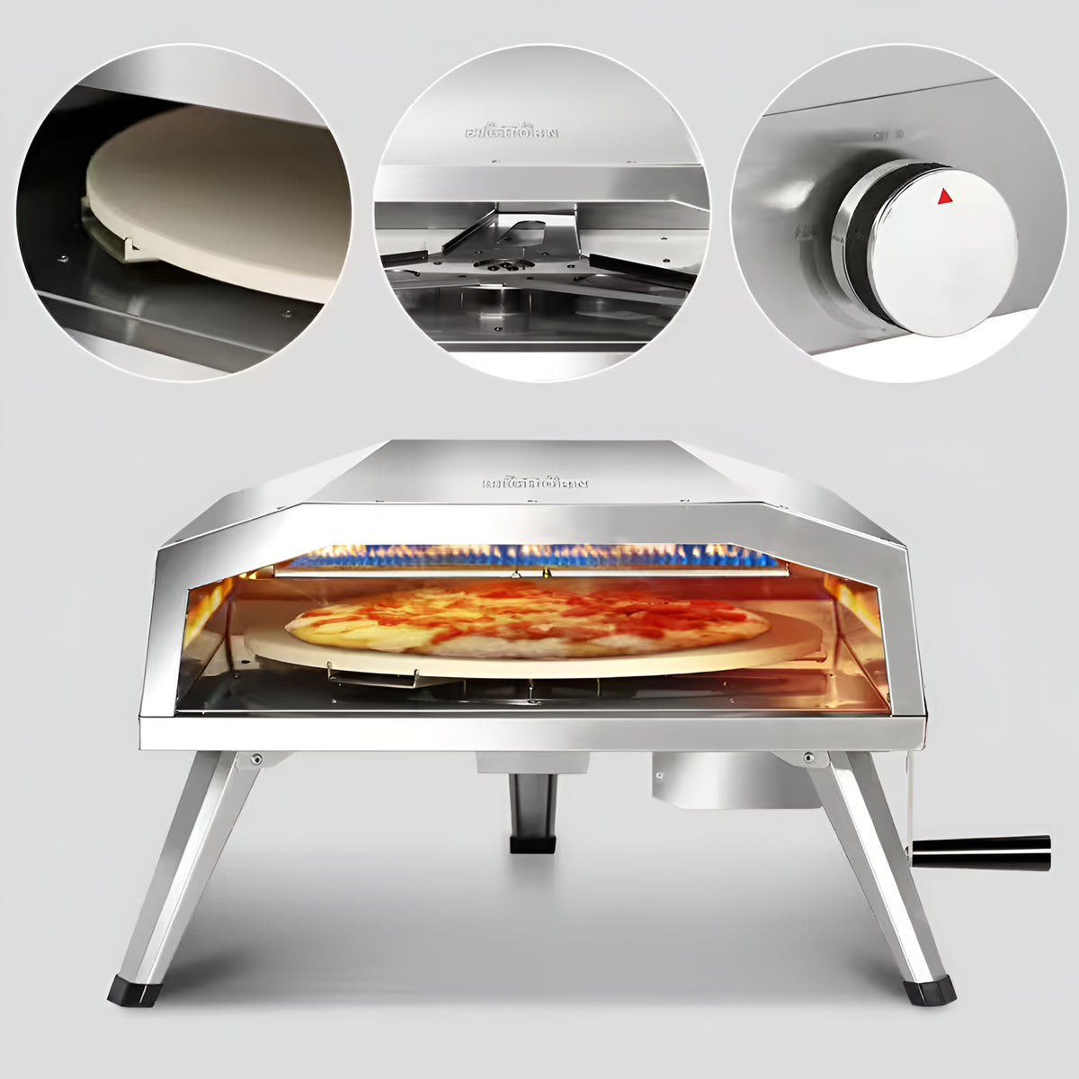 16 In. Propane Pizza Oven, Outdoor Pizza Oven in Stainless Steel, W/Rotating Pizza Stone — product view 3