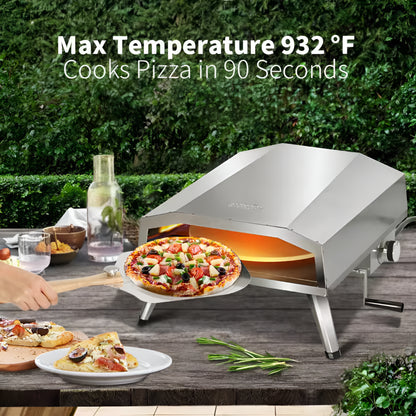 16 In. Propane Pizza Oven, Outdoor Pizza Oven in Stainless Steel, W/Rotating Pizza Stone — product view 5