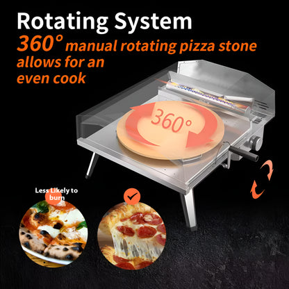 16 In. Propane Pizza Oven, Outdoor Pizza Oven in Stainless Steel, W/Rotating Pizza Stone — product view 8