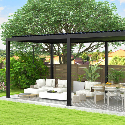 Black Louvered Pergola with Adjustable Roof, Integrated Drainage and Powder-Coated Aluminum Frame – 228 x 118 Inches