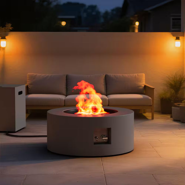 30" Round Propane Fire Pit Table – 50,000 BTU with Lid, Rocks & Cover, Dark Gray