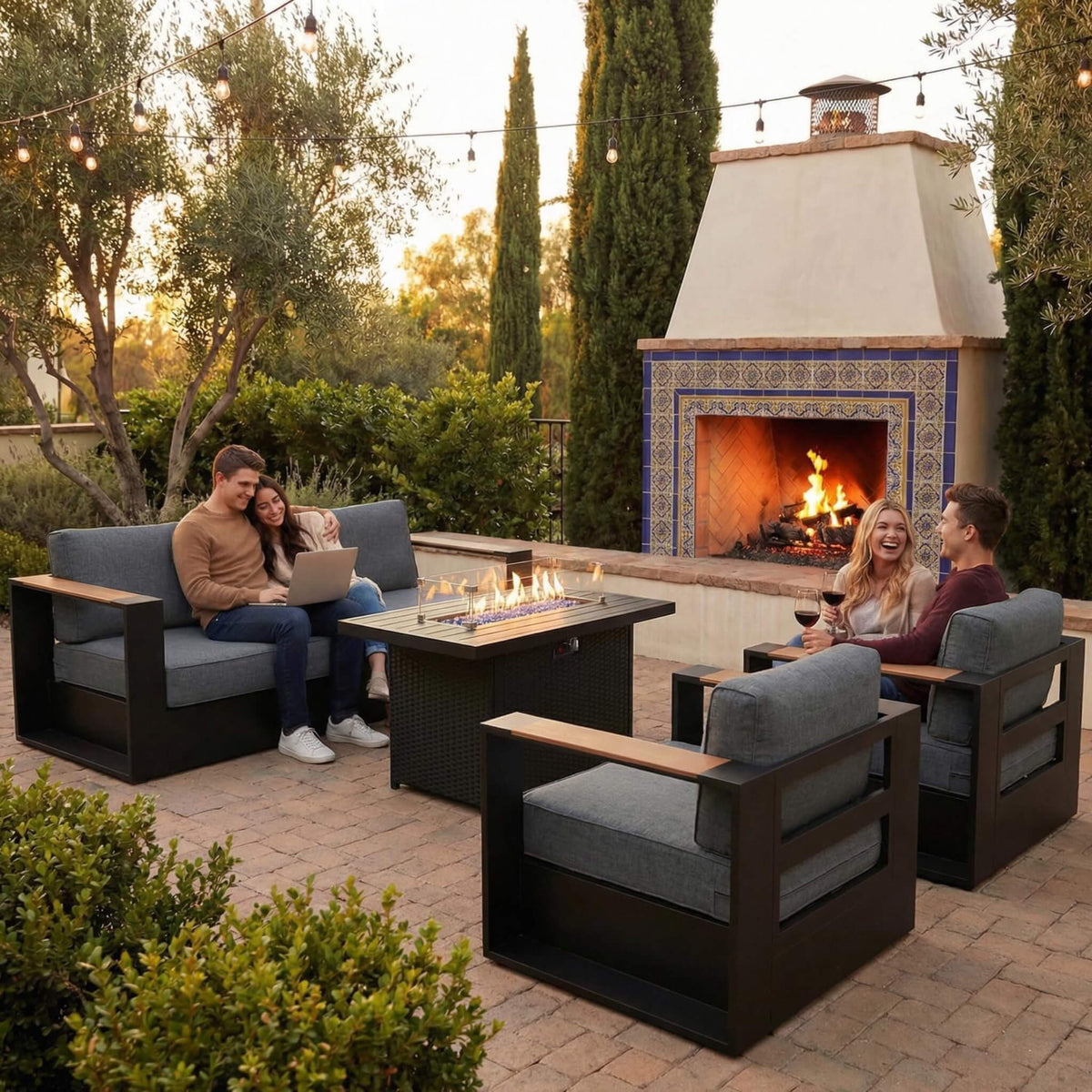 4-Piece Aluminum Outdoor Patio Furniture Set with 55,000 BTU Fire Pit Table