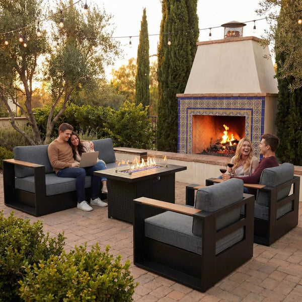 4-Piece Aluminum Outdoor Patio Furniture Set with 55,000 BTU Fire Pit Table