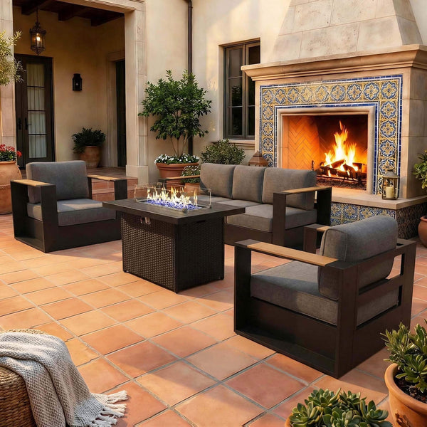 4-Piece Aluminum Outdoor Patio Furniture Set with 55,000 BTU Fire Pit Table