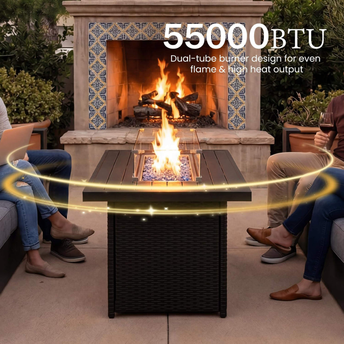 4-Piece Aluminum Outdoor Patio Furniture Set with 55,000 BTU Fire Pit Table