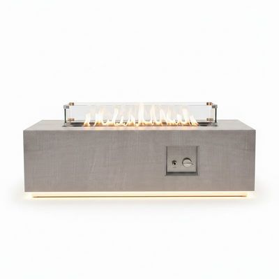 42" Rectangular Propane Fire Pit Table – 50,000 BTU with Golden LED Lights, Light Gray