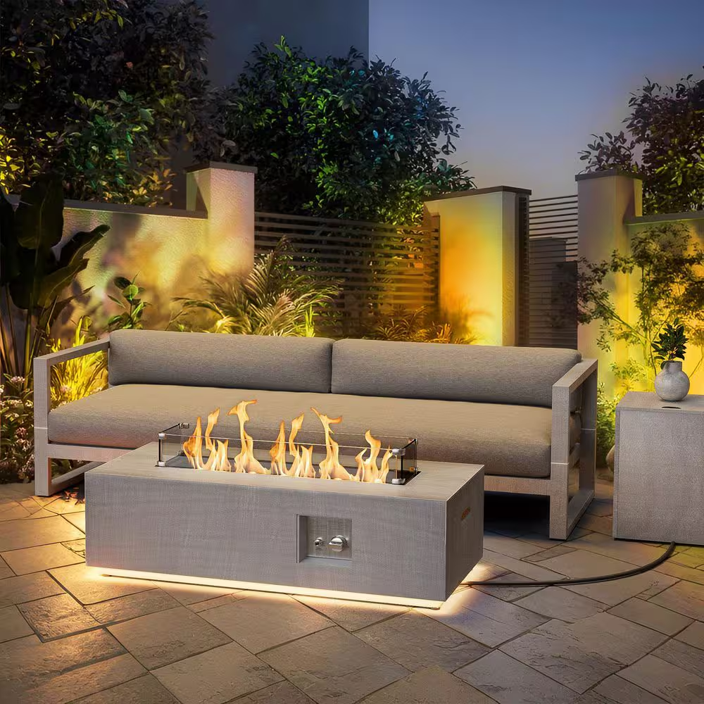 42 In. 50,000 BTU Rectangle Fire Pit Table in Gray Outdoor Propane Gas Fire Pit Table with LED Light — product view 2