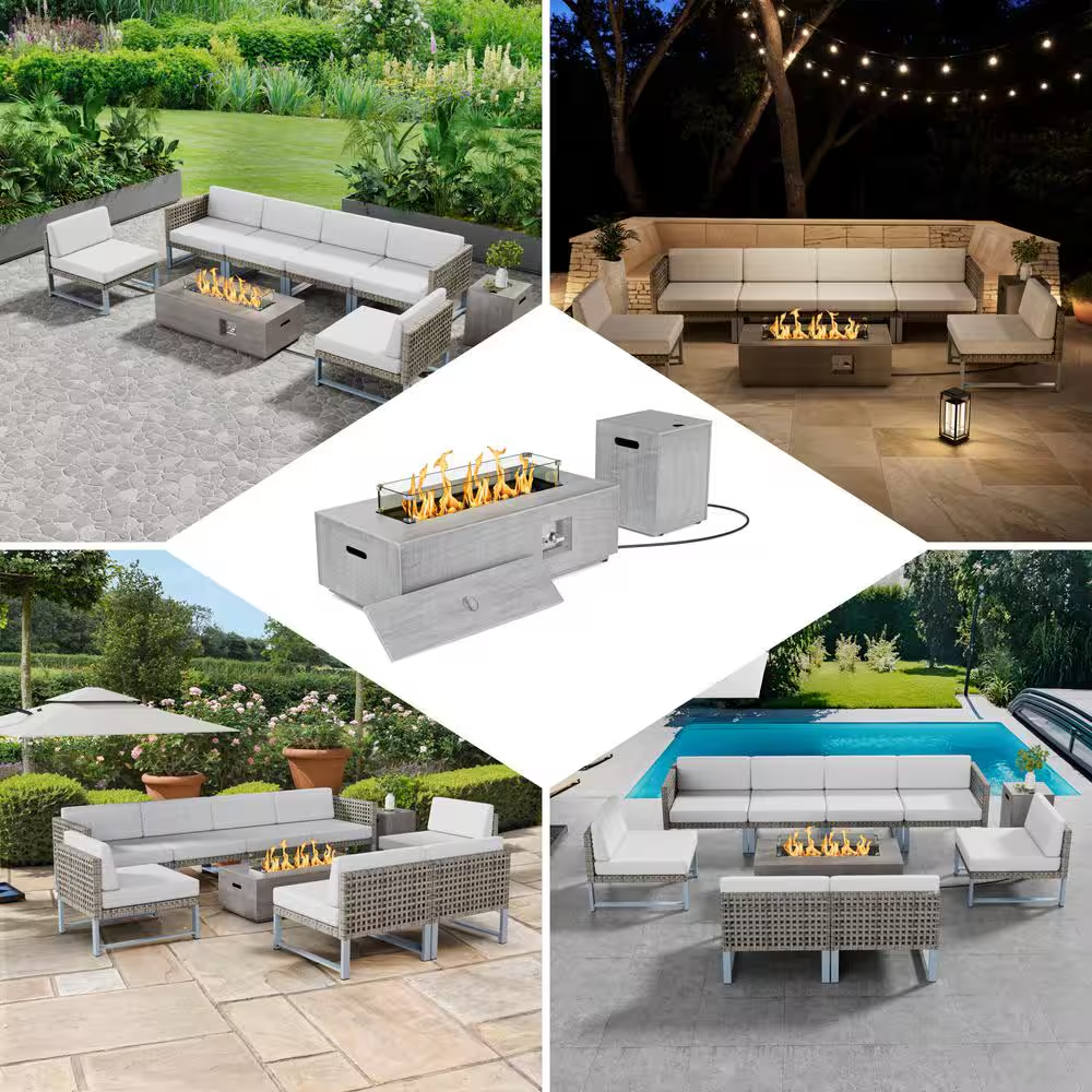42 In. 50,000 BTU Rectangle Fire Pit Table in Gray Outdoor Propane Gas Fire Pit Table with LED Light — product view 3