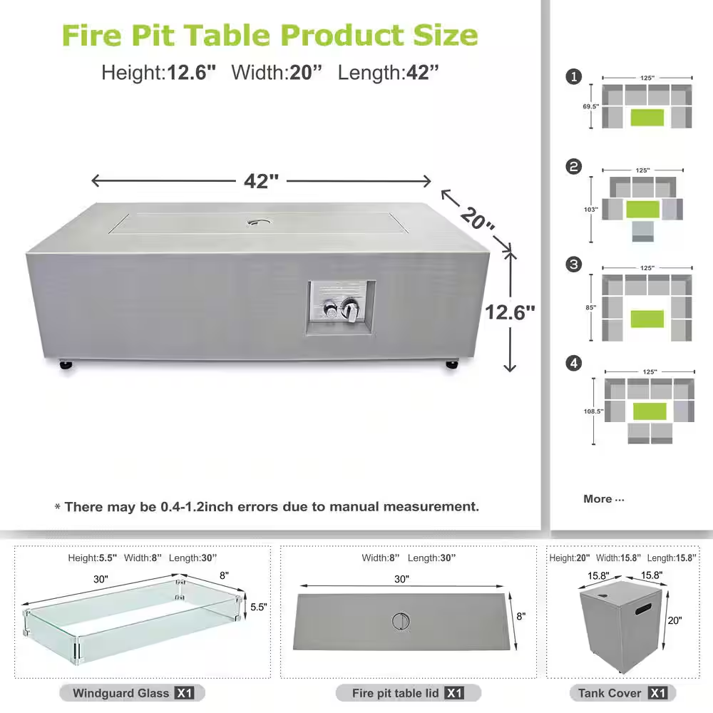 42 In. 50,000 BTU Rectangle Fire Pit Table in Gray Outdoor Propane Gas Fire Pit Table with LED Light — product view 7