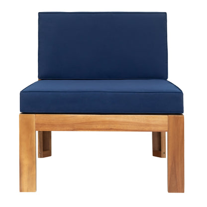 5-Piece Hardwood Outdoor Patio Sectional Sofa Set with Blue Cushions and X-Back Design