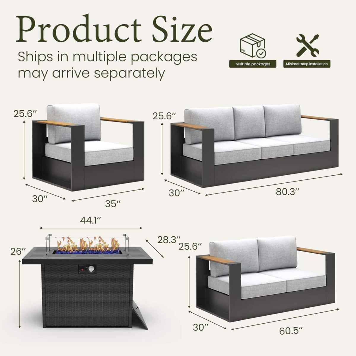 5-Piece Aluminum Outdoor Patio Furniture Set with 55,000 BTU Fire Pit Table