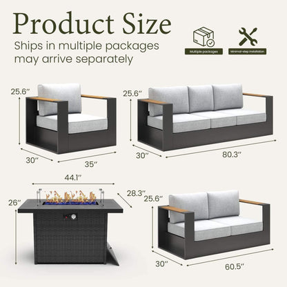 5-Piece Aluminum Outdoor Patio Furniture Set with 55,000 BTU Fire Pit Table
