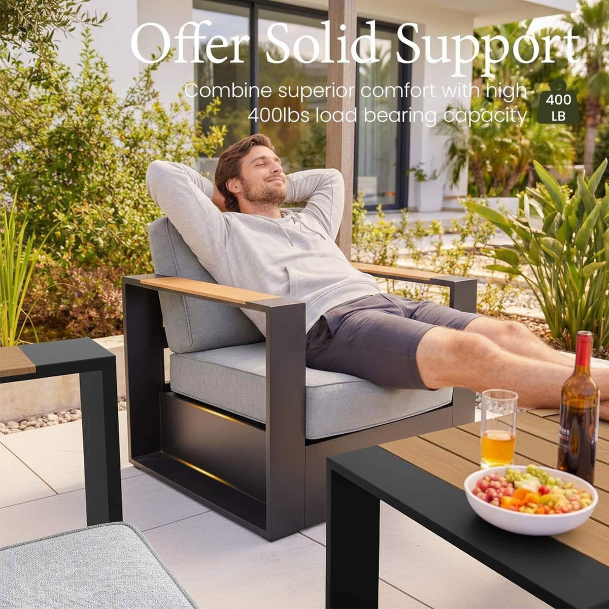 5-Piece Aluminum Outdoor Patio Furniture Set with 55,000 BTU Fire Pit Table