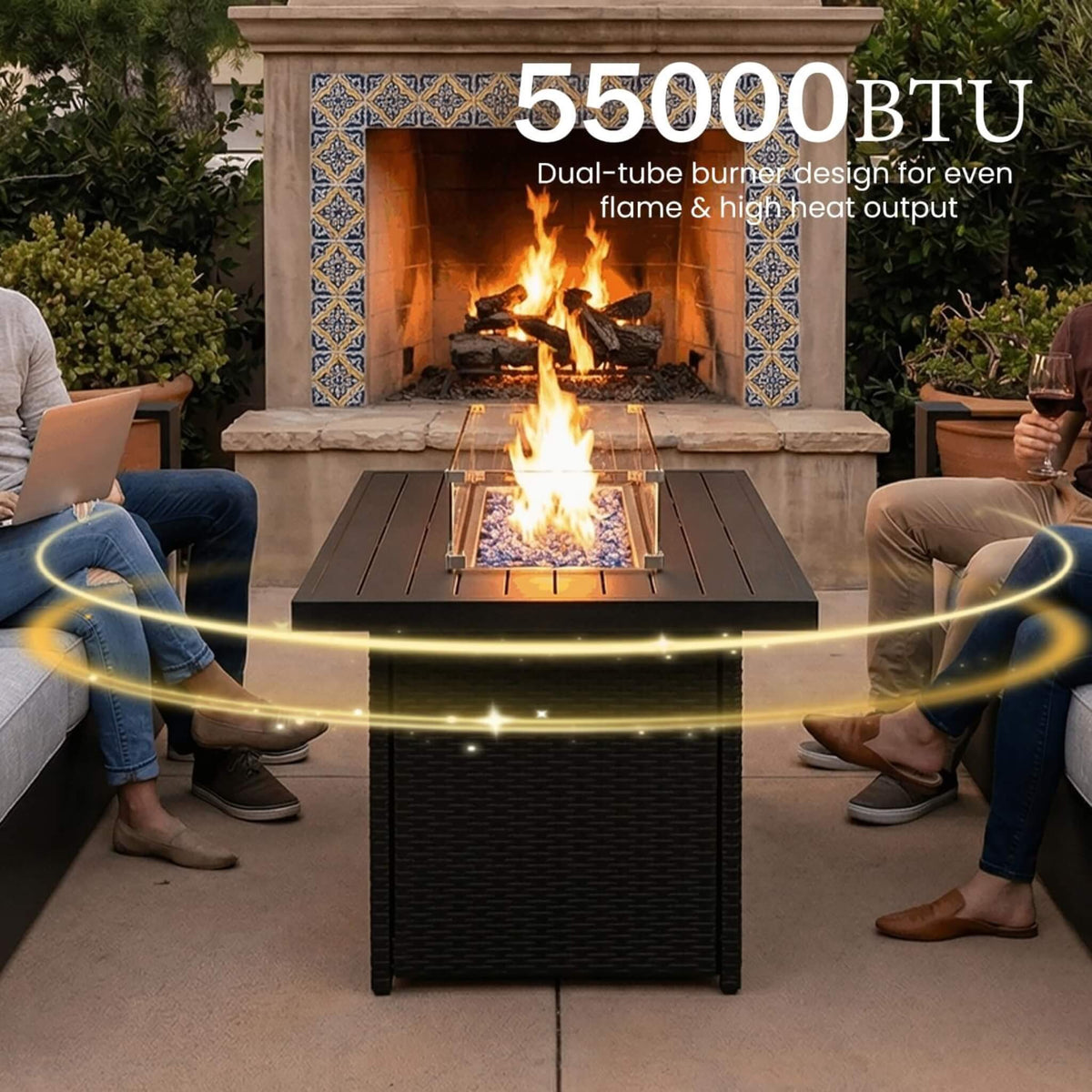 5-Piece Aluminum Outdoor Patio Furniture Set with 55,000 BTU Fire Pit Table