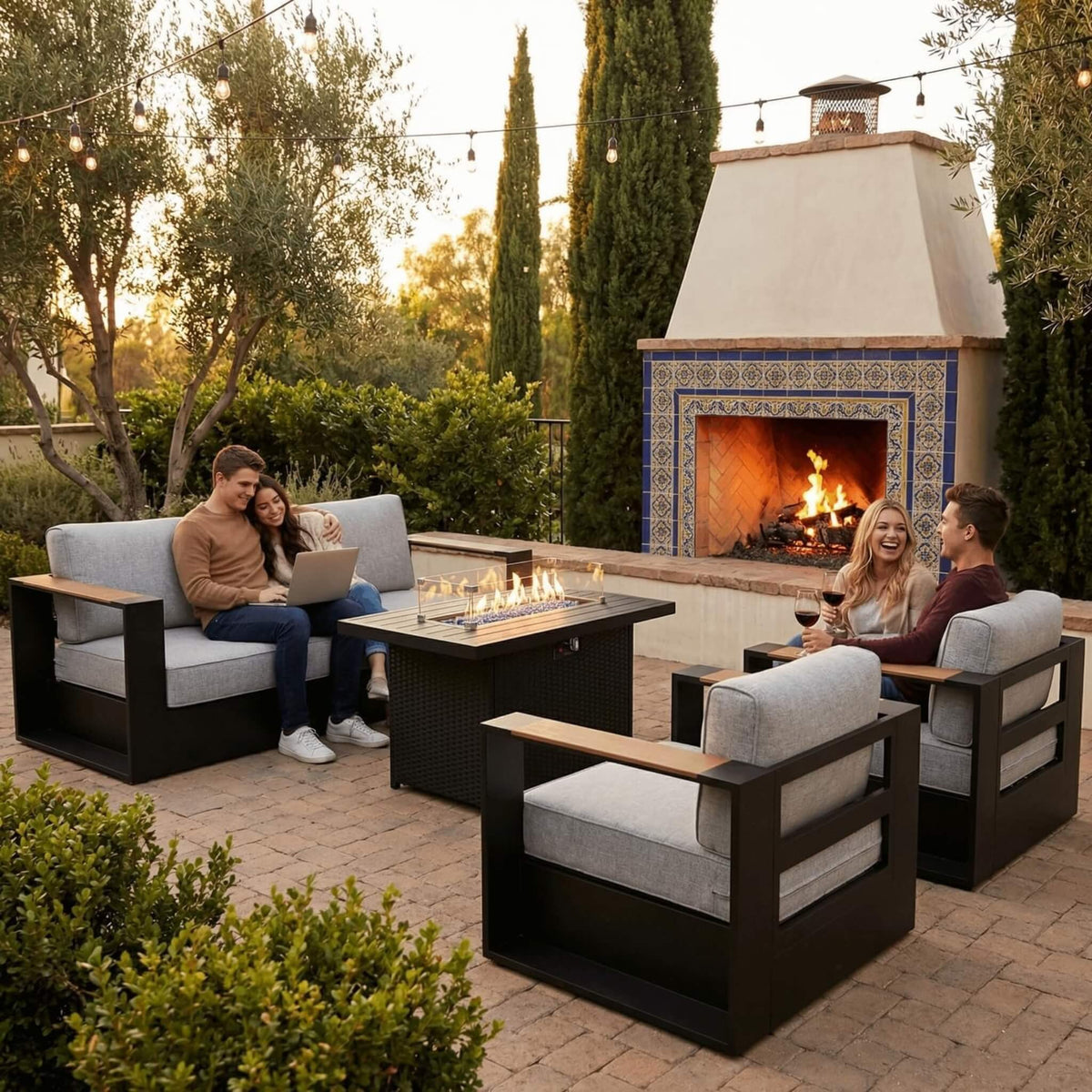 5-Piece Aluminum Outdoor Patio Furniture Set with 55,000 BTU Fire Pit Table