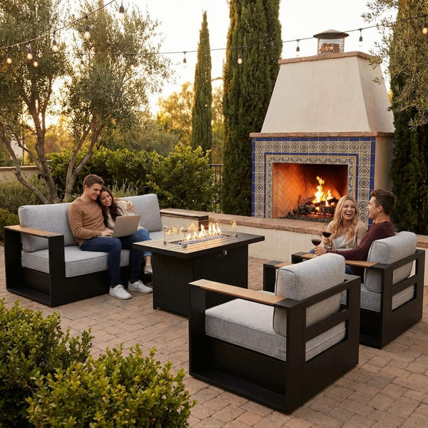 5-Piece Aluminum Outdoor Patio Furniture Set with 55,000 BTU Fire Pit Table