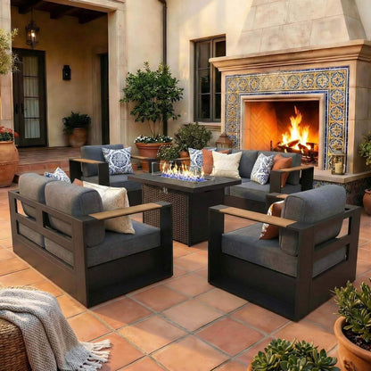 5-Piece Aluminum Outdoor Patio Furniture Set with 55,000 BTU Fire Pit Table