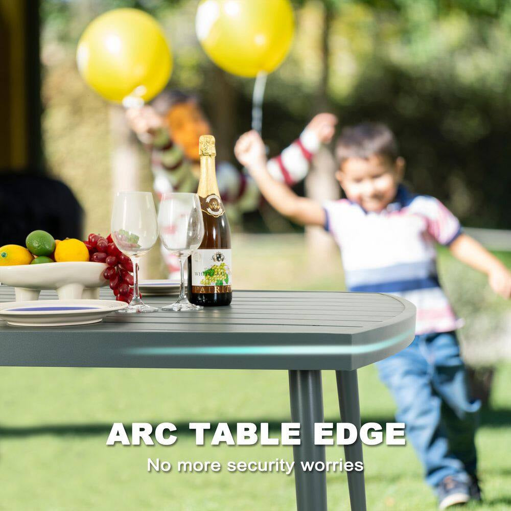 Dark Gray 7-Piece Aluminum and Woven Rope Outdoor Dining Set with Cushions and 2.76 In. Umbrella Hole