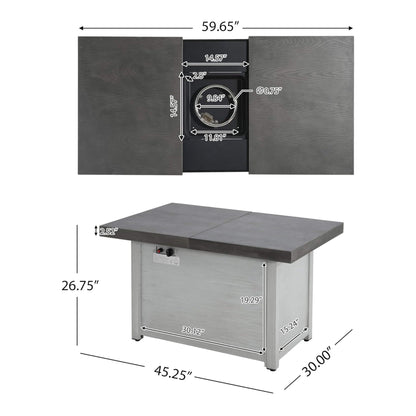 59" Propane Fire Pit Table with Extendable Top – 50,000 BTU, Gray