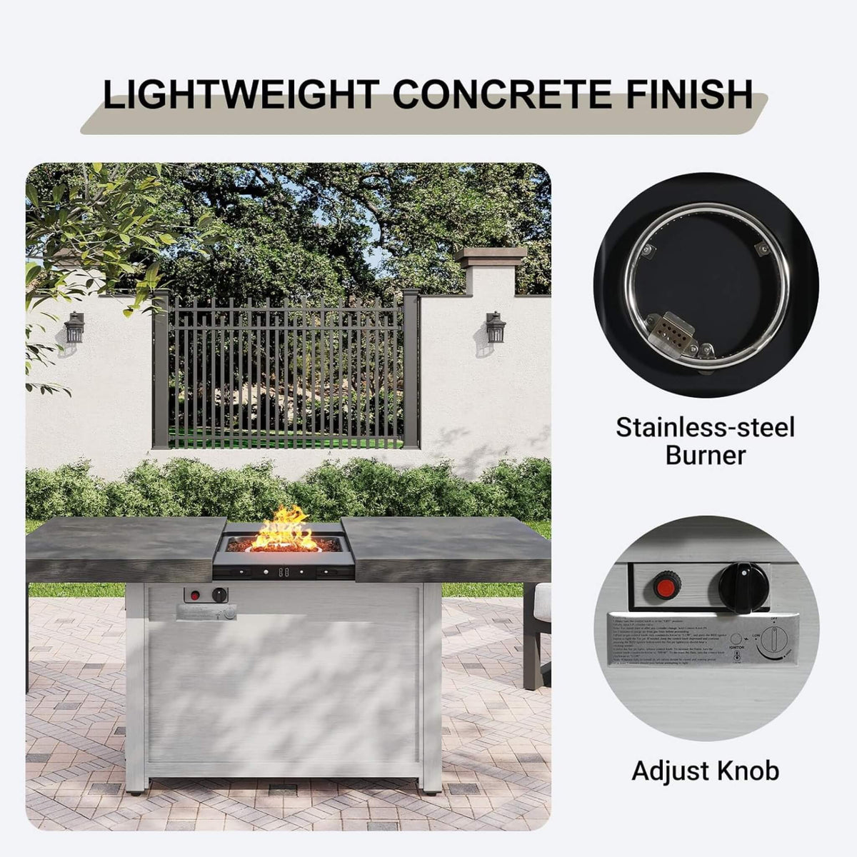 59" Propane Fire Pit Table with Extendable Top – 50,000 BTU, Gray