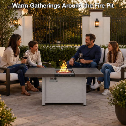 59" Propane Fire Pit Table with Extendable Top – 50,000 BTU, Gray