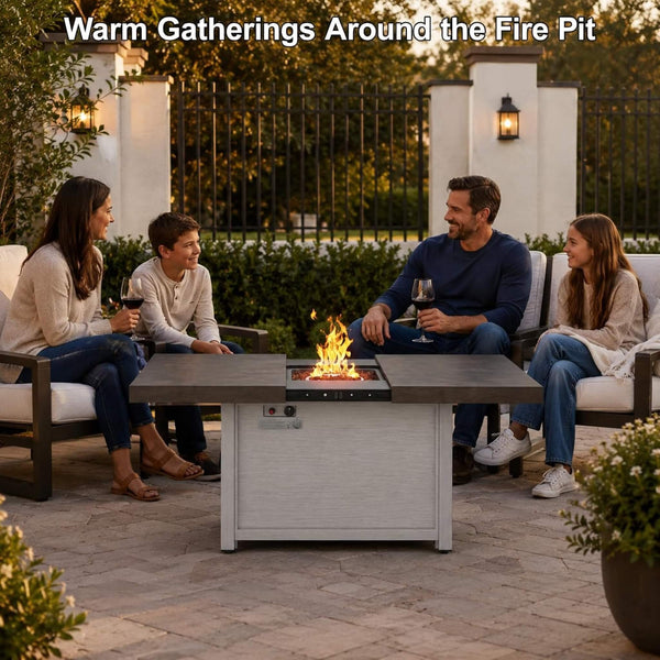 59" Propane Fire Pit Table with Extendable Top – 50,000 BTU, Gray