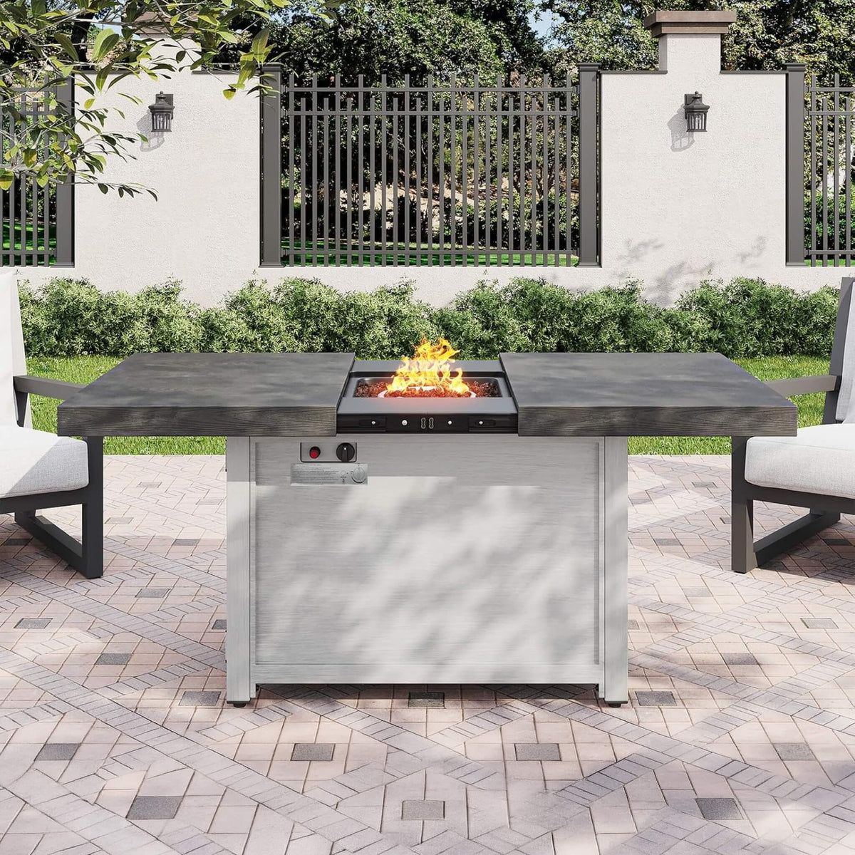 59" Propane Fire Pit Table with Extendable Top – 50,000 BTU, Gray