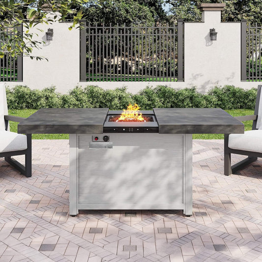 59" Propane Fire Pit Table with Extendable Top – 50,000 BTU, Gray