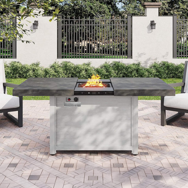 59" Propane Fire Pit Table with Extendable Top – 50,000 BTU, Gray