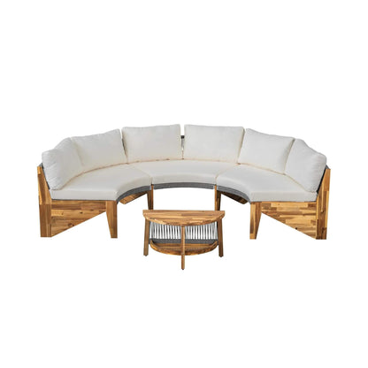 6-Person Half Moon Beige Outdoor Patio Sectional Set with Cushions and Table