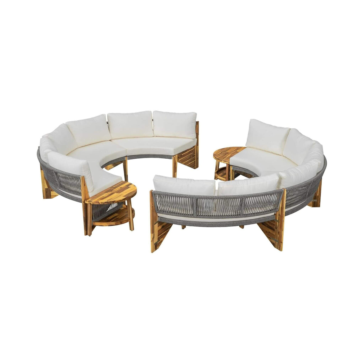 6-Person Half Moon Beige Outdoor Patio Sectional Set with Cushions and Table