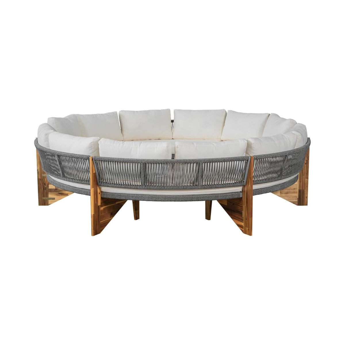 6-Person Half Moon Beige Outdoor Patio Sectional Set with Cushions and Table