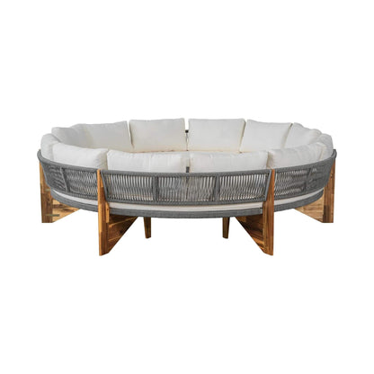 6-Person Half Moon Beige Outdoor Patio Sectional Set with Cushions and Table