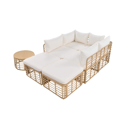 7-Piece All-Weather Rattan Outdoor Patio Sofa Set with Cushions and Coffee Table