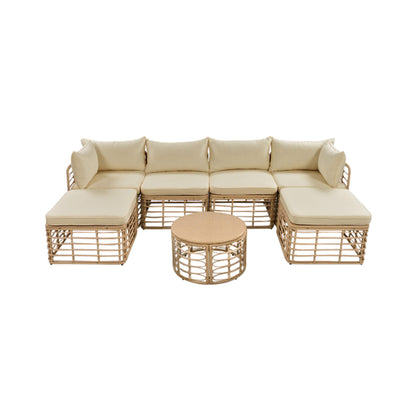 7-Piece All-Weather Rattan Outdoor Patio Sofa Set with Cushions and Coffee Table