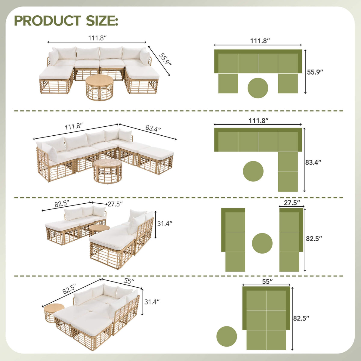 7-Piece All-Weather Rattan Outdoor Patio Sofa Set with Cushions and Coffee Table